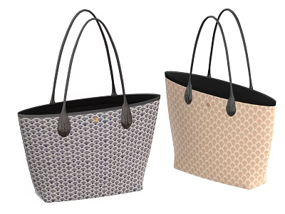 Two Stylish Tote Bags With Different Colors Geometric Patterns Black Handles And Black Interior Design 3d model