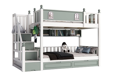 Modern Bed and Bed Children's Bunk Bed 3d model