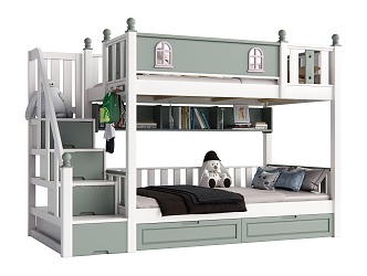 Modern Bed and Bed Children's Bunk Bed 3d model