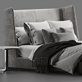 Elegant Modern Double Bed Interior Featuring Soft Pillows Linen Sheets And Minimalist Nightstand 3d model