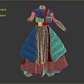 Modern 3D Designed Black Long Dress With Puffy Skirt White Lines And Brown Belt