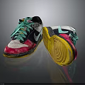 Colorful Nike Sneakers With Green Laces Black White Upper Pink Toe Cap And Yellow Sole