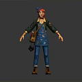 3D Character Model With Blue Overalls Green Top Blue Hat And Brown Bag