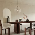 Oval Dark Wood Dining Table Set With Four Chairs Decorative Vase And Pendant Light