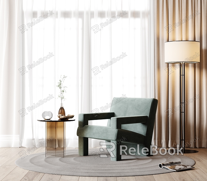 Modern sofa chair leisure chair side table floor lamp curtain combination model