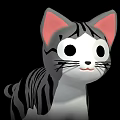 Cute Cartoon Reptile With White Body Gray Stripes And Pink Ears