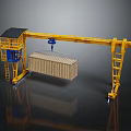 Yellow Gantry Crane Lifting Container With Operator Cabin And Metal Structure 3d model