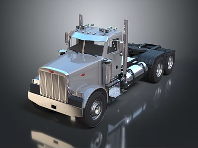 Silver Heavy Duty Truck Cab With Chrome Grille And Large Tires 3d model