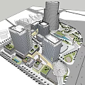 Modern High Rise Office Buildings With Urban Green Spaces Plaza And Water Features
