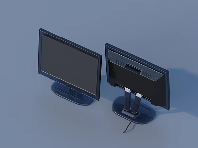 Two Sleek Computer Monitors With Black Screens And Adjustable Stands Modern Design 3d model