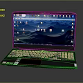 Sleek Modern Laptop Showing Bright Display Multiple App Icons Mountain Wave Wallpaper And Backlit Keyboard 3d model