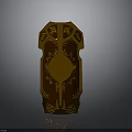 Golden Decorative Shield With Intricate Patterns Symmetrical Design And Shiny Metallic Surface