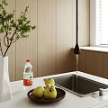 Modern Black Kitchen Faucet on Countertop with Fresh Fruits and Green Plant