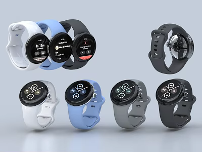 Modern Smartwatches With Various Colored Straps Sleek Design And Digital Displays 3d model