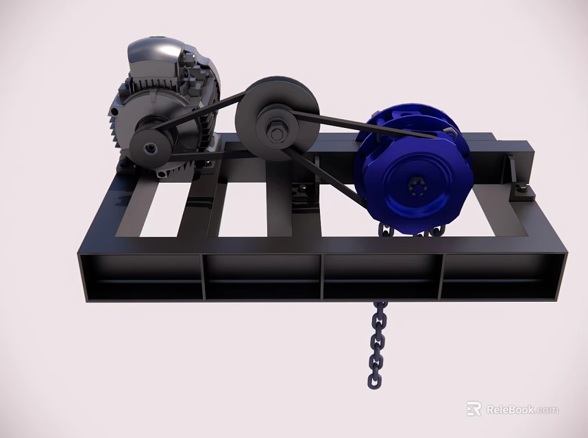 Mechanical Device With Black Base Silver And Blue Components And Chain 3d model 