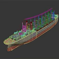 Vintage Model Ship With Red Hull Gray Upper Deck Multiple Chimneys And Detailed Structures 3d model