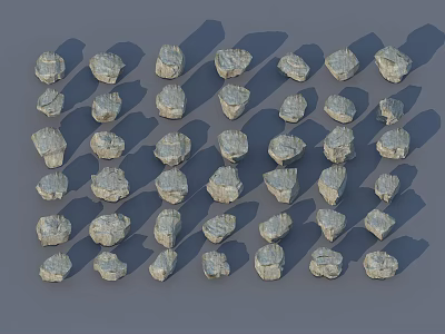 Natural Stone And Wood Decorative Pieces Arranged Neatly In Multiple Rows With Varied Sizes 3d model