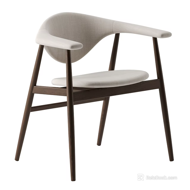 Modern Accent Chair With Light Gray Upholstered Seat And Backrest Dark Wooden Frame And Armrests 3d model 