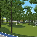 Scenic Park Landscape With Lush Green Trees Well Maintained Lawn And White Seating Area