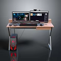 Modern Computer Desk Setup With Dual Monitors Keyboard Mouse And PC Tower