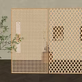Chinese-style Solid Wood Screen Partition Lattice Entrance Rattan Screen 3d model