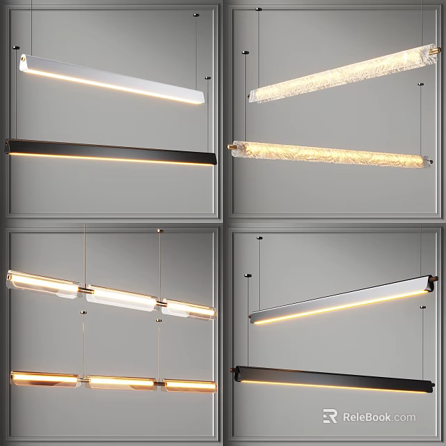 Modern Linear Chandeliers With Sleek Metal Frames And LED Lighting In Various Contemporary Styles 3d model 