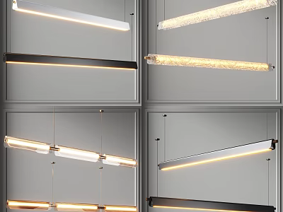 Modern Linear Chandeliers With Sleek Metal Frames And LED Lighting In Various Contemporary Styles 3d model