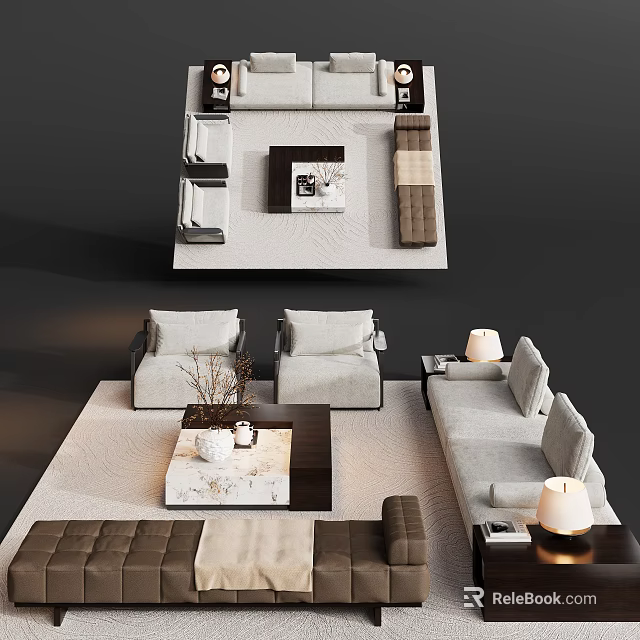Modern Light Luxury Fabric Sofa And Coffee Table Set For Elegant Living Room Interior Design 3d model 