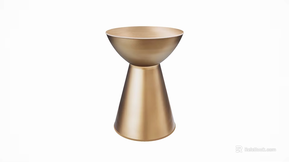 Stylish Gold Metal Accent Table With Conical Base And Round Top 3d model 