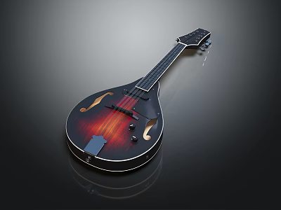 Red Brown Wooden Mandolin Musical Instrument With Glossy Surface And Dark Background Reflection 3d model