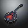 Red Brown Wooden Mandolin Musical Instrument With Glossy Surface And Dark Background Reflection