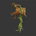 Artistic Wooden And Stone Sculpture With Twisted Green Vines And Orange Accents