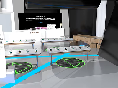 Modern Digital Store Featuring iPhone 15 Pro Smartphones On Display Tables 3d model