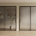Modern Interior Design Featuring Black Framed Sliding Glass Doors With Transparent And Frosted Panels