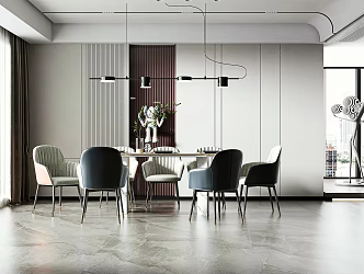 Modern Dining Table and Chair Combination Dining Table and Chair Chandelier 3d model