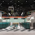 Modern Western Casual Dining Restaurant Featuring Coffee Salad Orange Geometric Decor And Checkered Bar