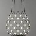 Spherical Chandelier With Black Metal Frame White Bulbs In Grid Pattern Against Grey Background 3d model