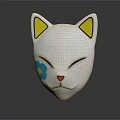 White Cat Face Mask With Yellow Ears Blue Flower And Red Nose Closed Eyes