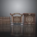 Ancient Wooden Architectural Elements With Intricate Carved Doors Frames And Bookshelves