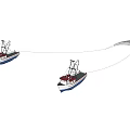 Two White Fishing Boats Sailing On Blue Calm Sea Surface Under Sky