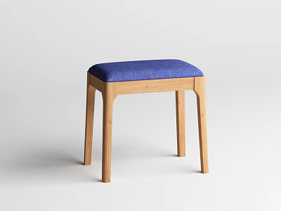 Modern Minimalist Stool With Wooden Legs And Blue Fabric Padded Seat Design 3d model