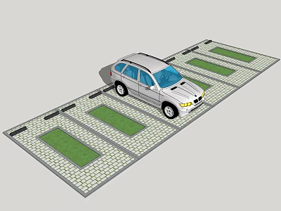 Eco Friendly Parking Lot With Green Grass Plots And Paved Surface For SUV Vehicle 3d model