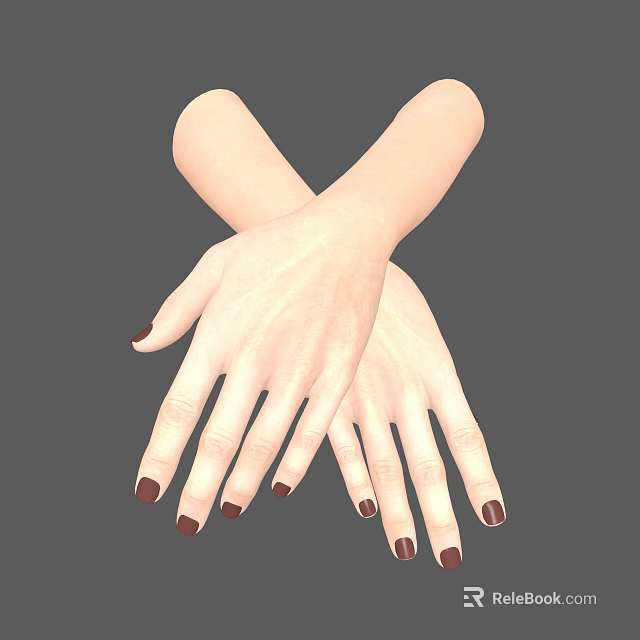 Crossed Hands With Well Manicured Nails And Dark Red Polish On Gray Background 3d model 