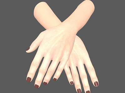 Crossed Hands With Well Manicured Nails And Dark Red Polish On Gray Background 3d model