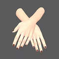 Crossed Hands With Well Manicured Nails And Dark Red Polish On Gray Background
