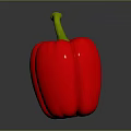 Fresh Shiny Red Bell Pepper With Green Stem On Dark Background