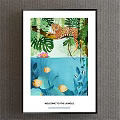 Jungle Animal Painting Featuring Leopard Tropical Plants Fish And Water Lily