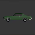 Green Classic Muscle Car With White Stripes And Shiny Exterior Design