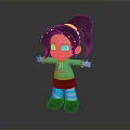 Cute Child Doll With Black Hair Ponytail Red Hairband Turquoise Hoodie Black Skirt