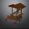 Wooden Street Food Cart With Red Canopy Countertop Red Stools And Wheels
